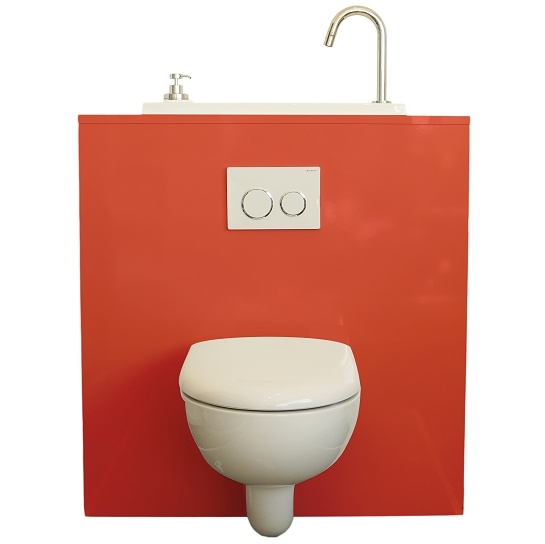 Geberit wall-hung toilet with WiCI Boxi washbasin - Lipstick